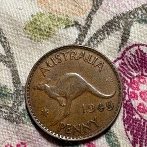 🦘 1949 Australia — One Penny — King George VI — Kangaroo Reverse — Vintage